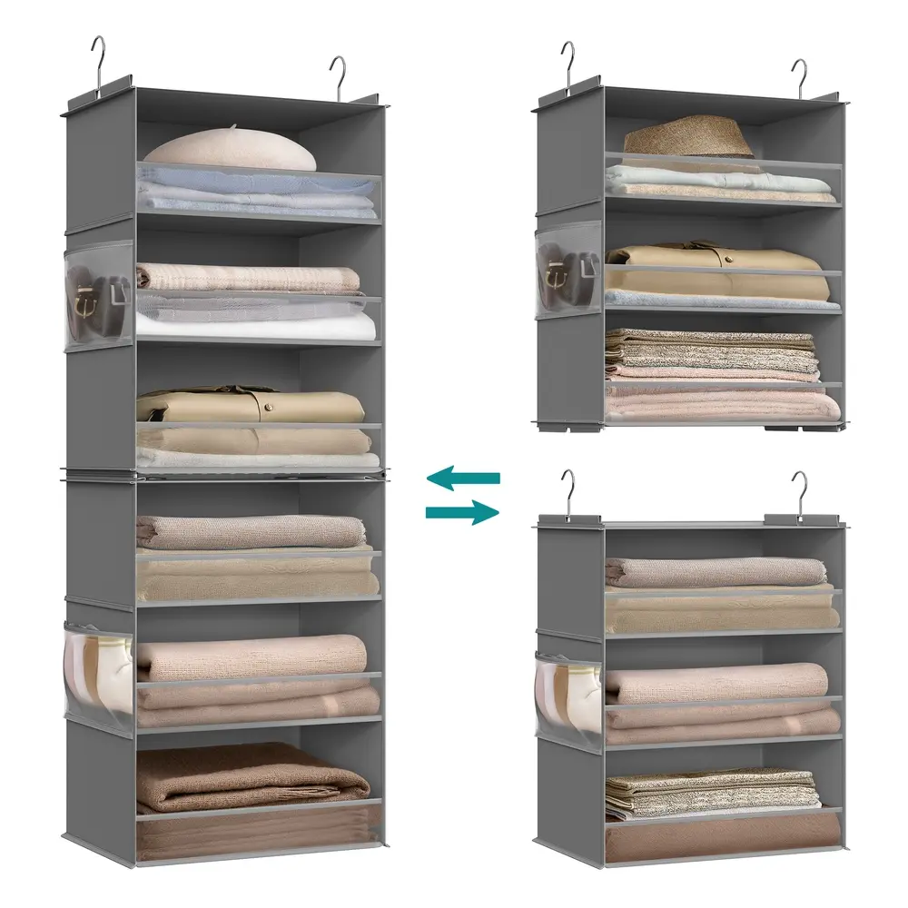 Hanging Wardrobe Organiser 6-Tier Separable Foldable Dove Grey