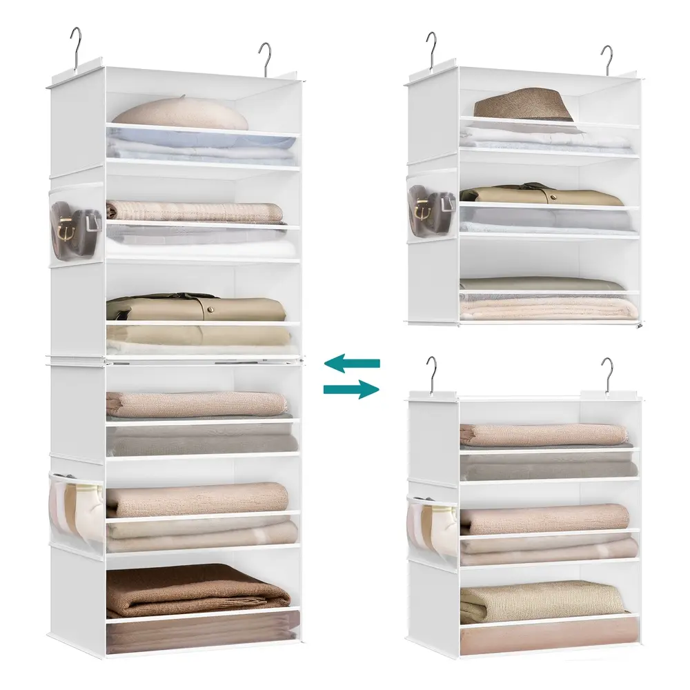 Hanging Wardrobe Organiser 6-Tier Separable Foldable Cloud White