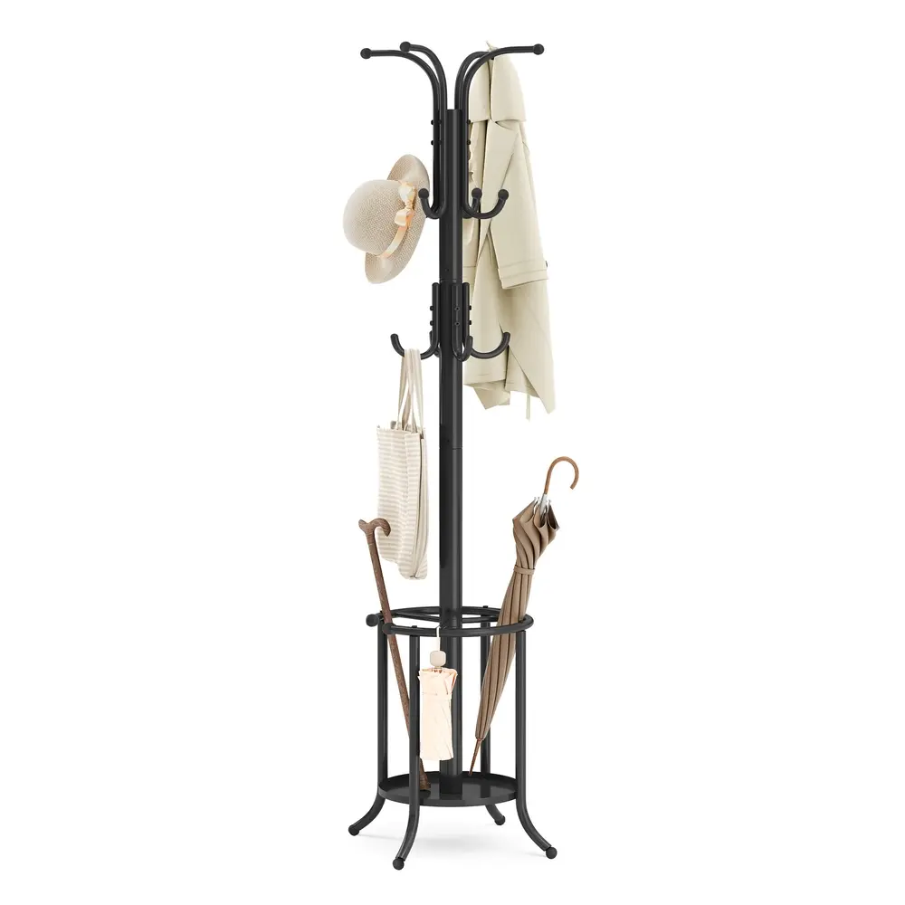 Freestanding Coat Rack with Umbrella Holder Ink Black