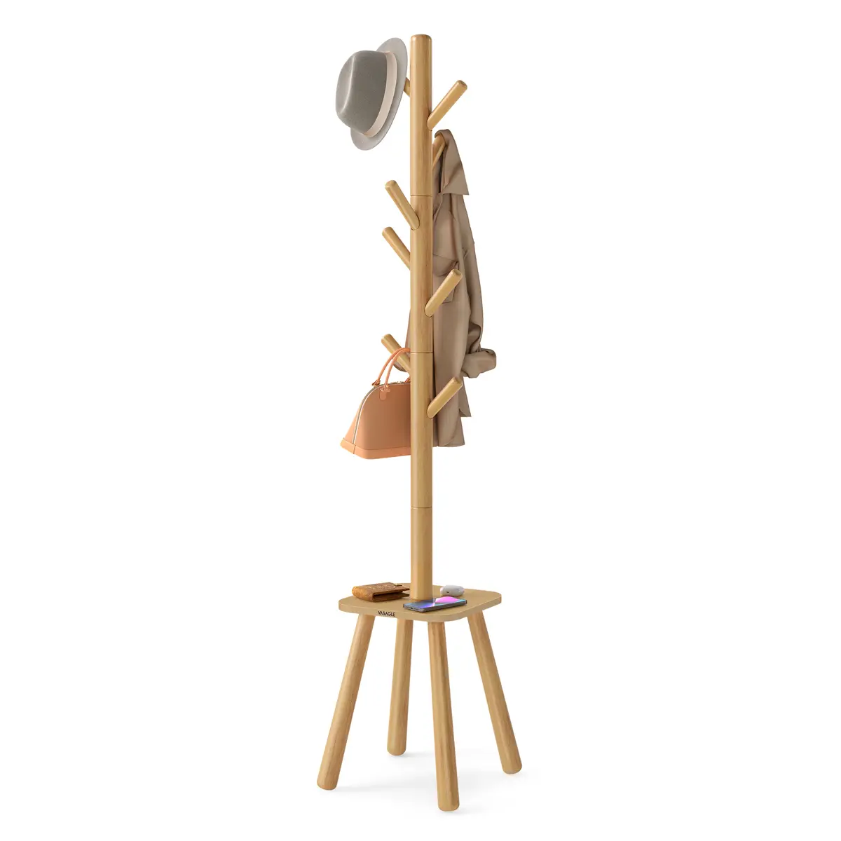 Coat Rack Stand, Hall Tree, 170.5 cm Tall, Natural Beige
