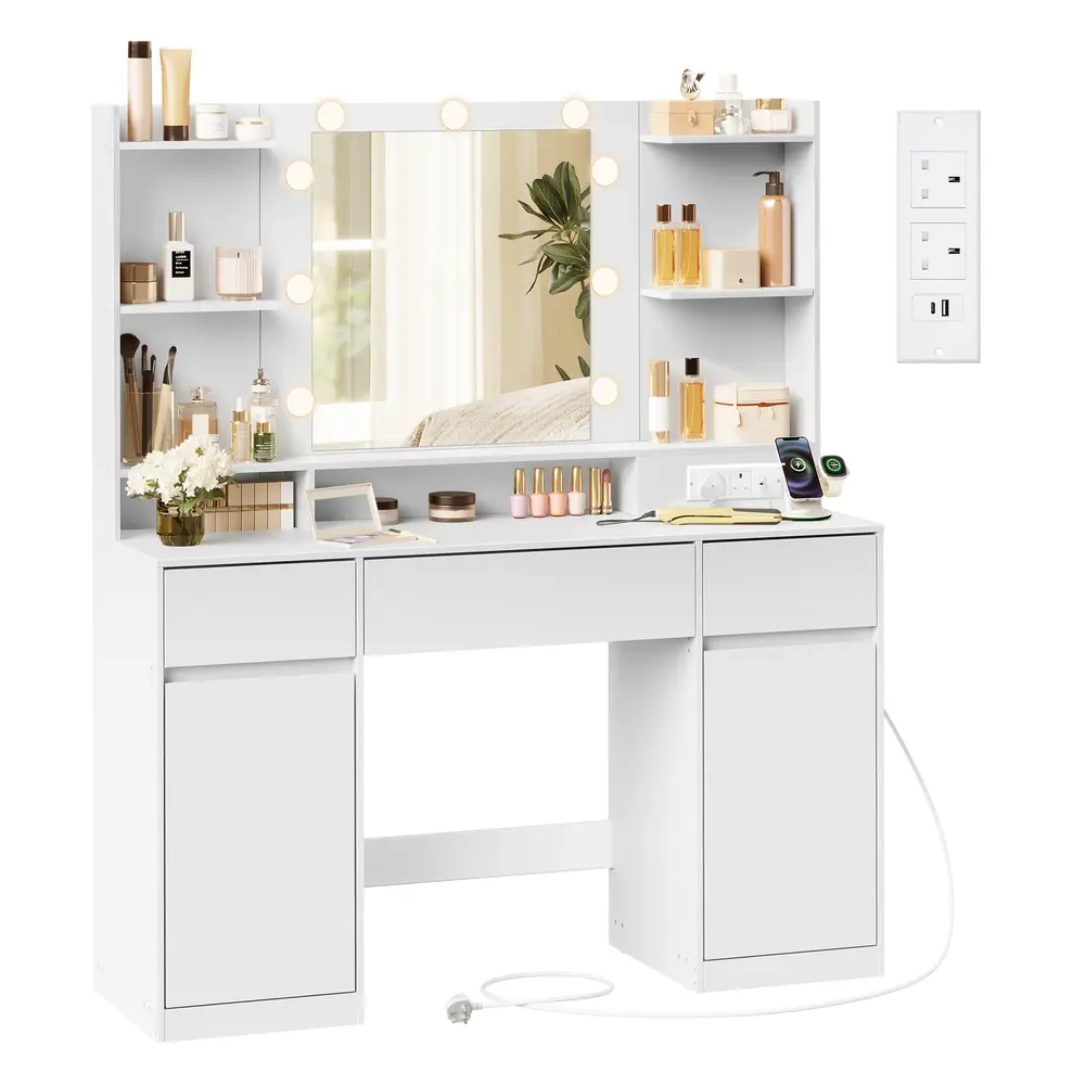 KAILYN Collection - Dressing Table with LED Mirror and 9 Dimmable Bulbs Cloud White