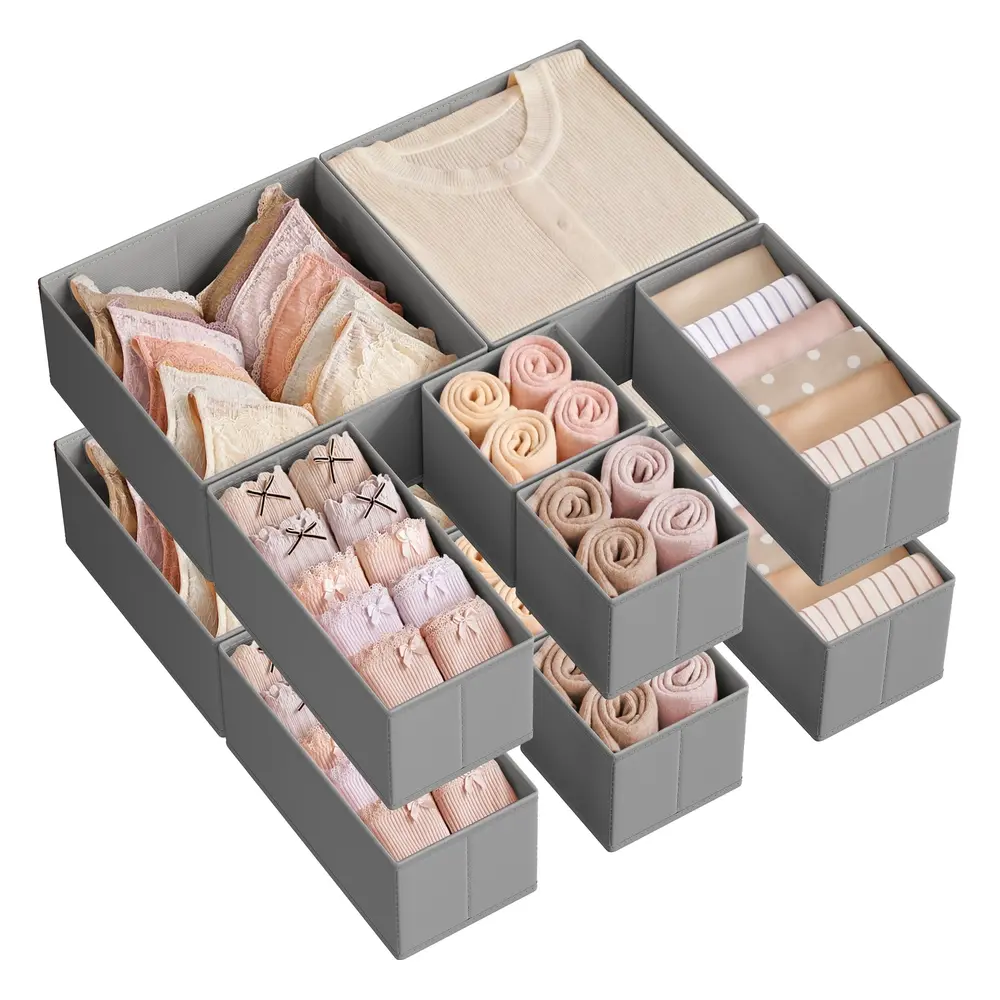 Set of 12 Foldable Fabric Drawer Organisers Dove Grey