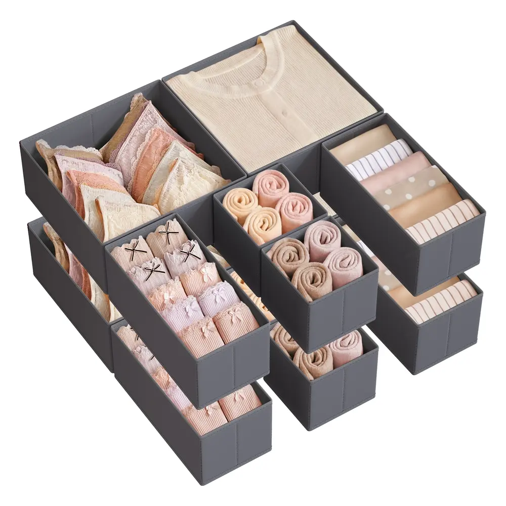 Set of 12 Foldable Fabric Drawer Organisers Slate Grey