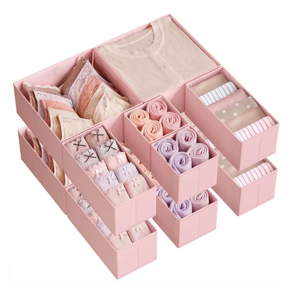 Set of 12 Foldable Fabric Drawer Organisers Jelly Pink