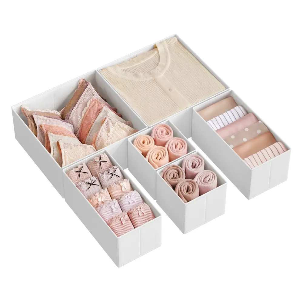 Set of 6 Foldable Fabric Drawer Organisers Cloud White