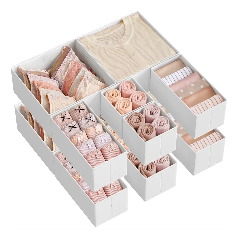 Set of 12 Foldable Fabric Drawer Organisers Cloud White