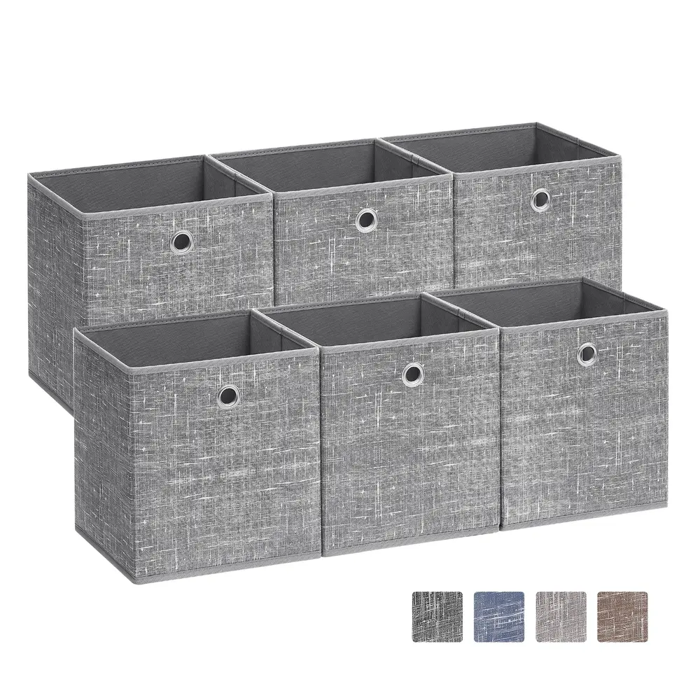 Set of 6 Storage Boxes Heathered Grey