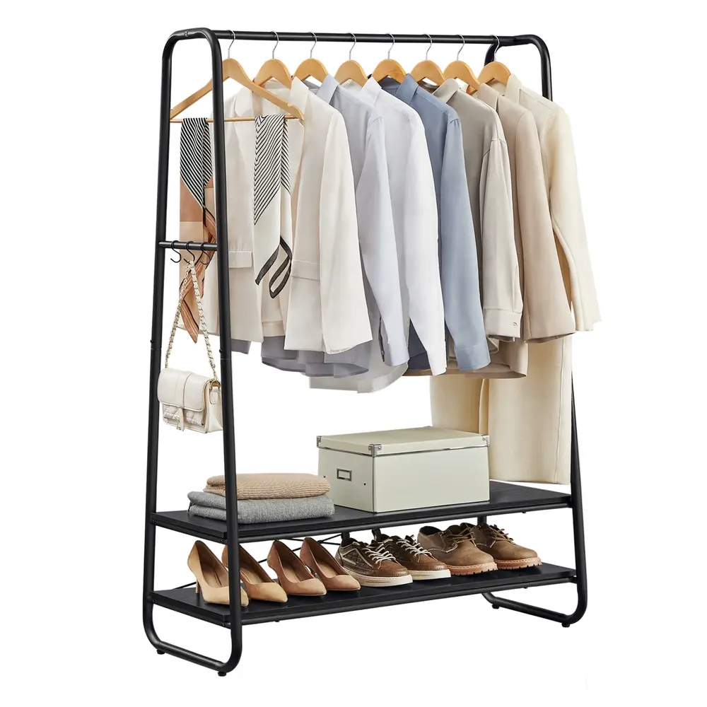 Clothes Rail with 2 Shelves Ebony Black and Matte Black