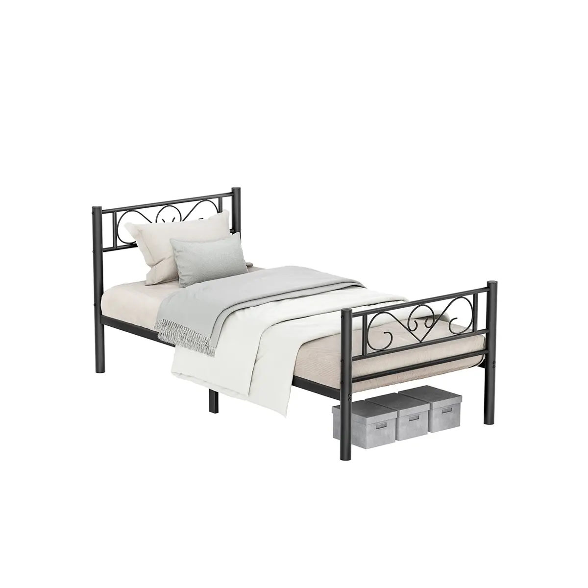 Black Single Metal Bed Frame with Headboard