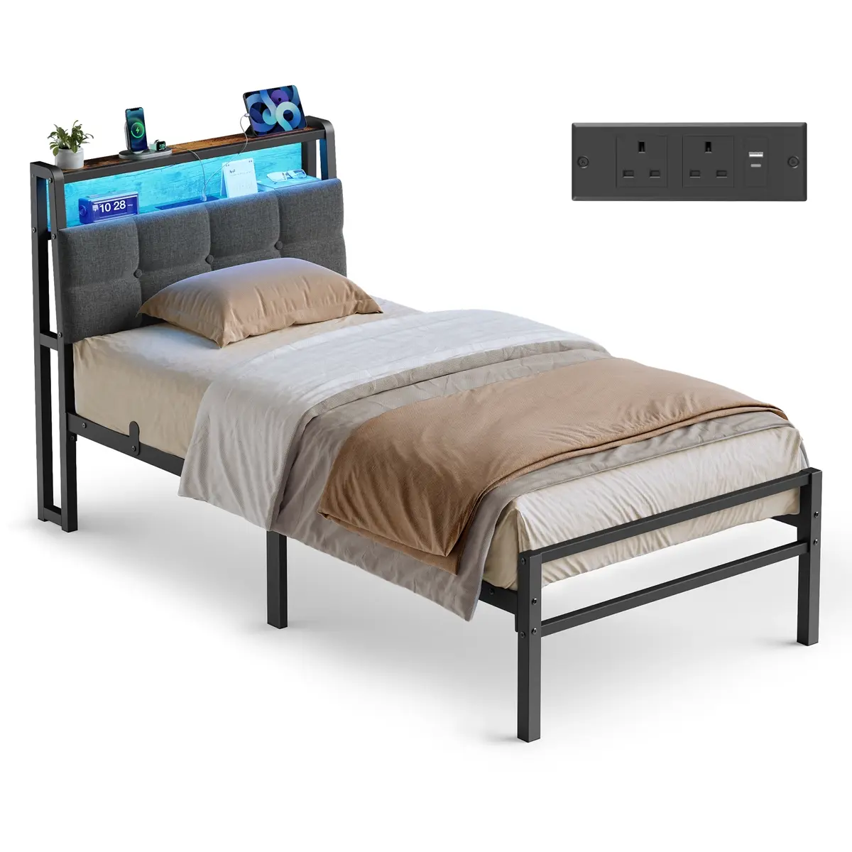 Metal Bed Frame Storage Drawer 208.9 x 90.5 x 104.5 cm
