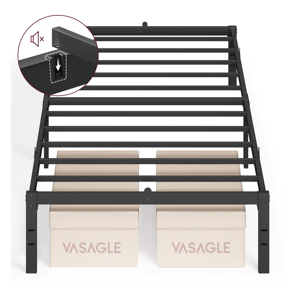 Single Metal Bed Frame 90 x 190 cm Easy Assembly Ink Black
