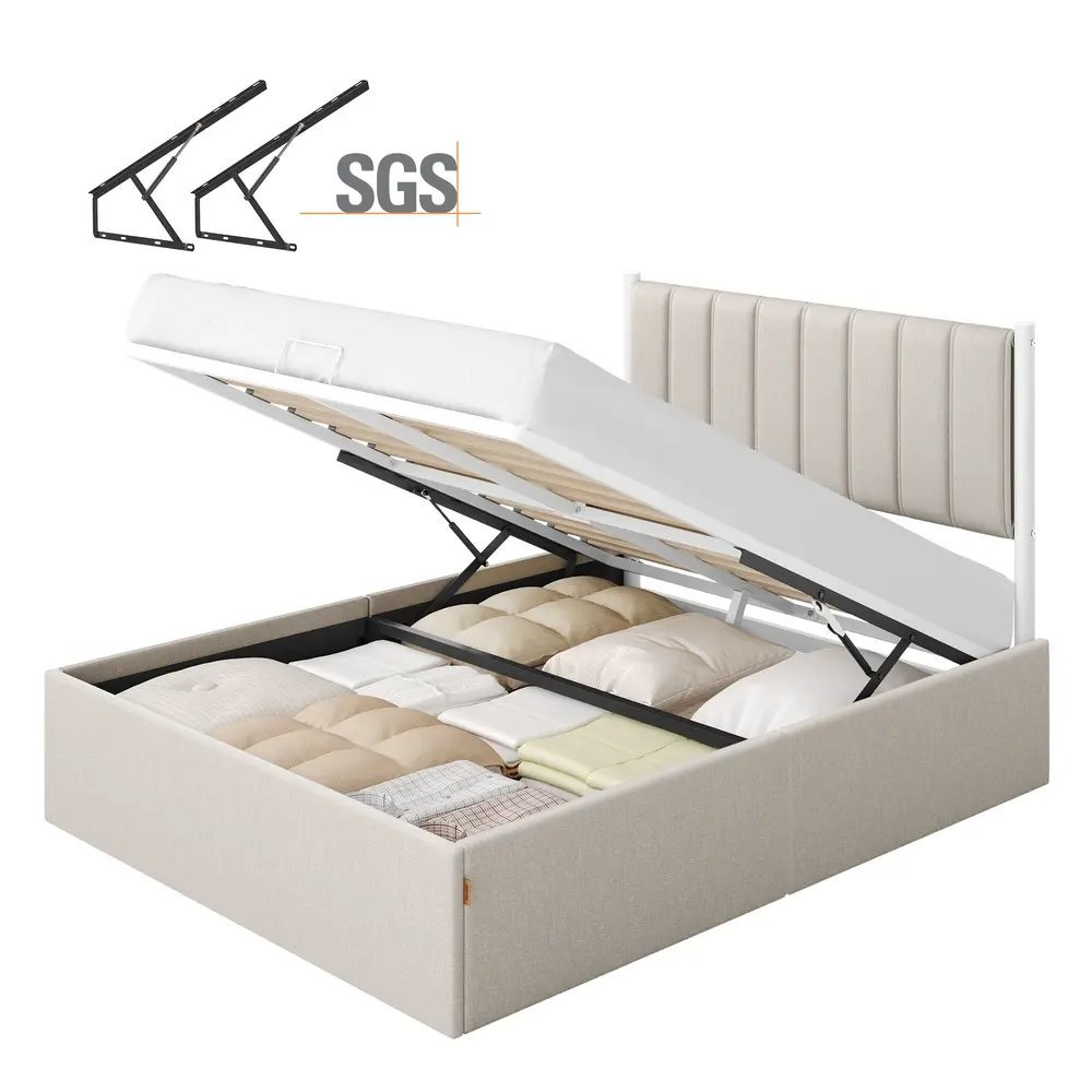135 x 190 cm Double Bed Frame with Lift-Up Storage Cappuccino Beige