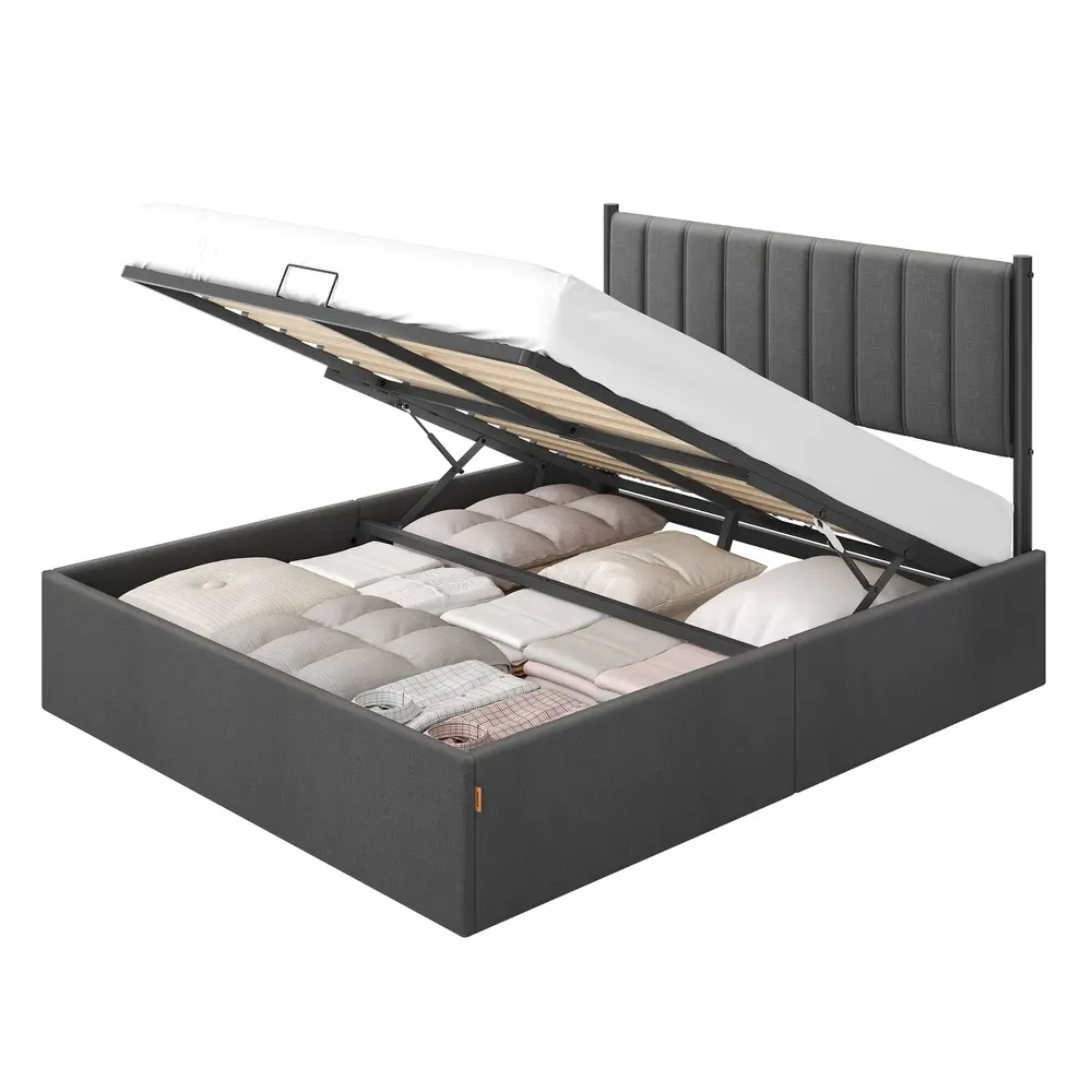 King Bed Frame 150 x 200 cm with Lift-Up Storage Slate Grey