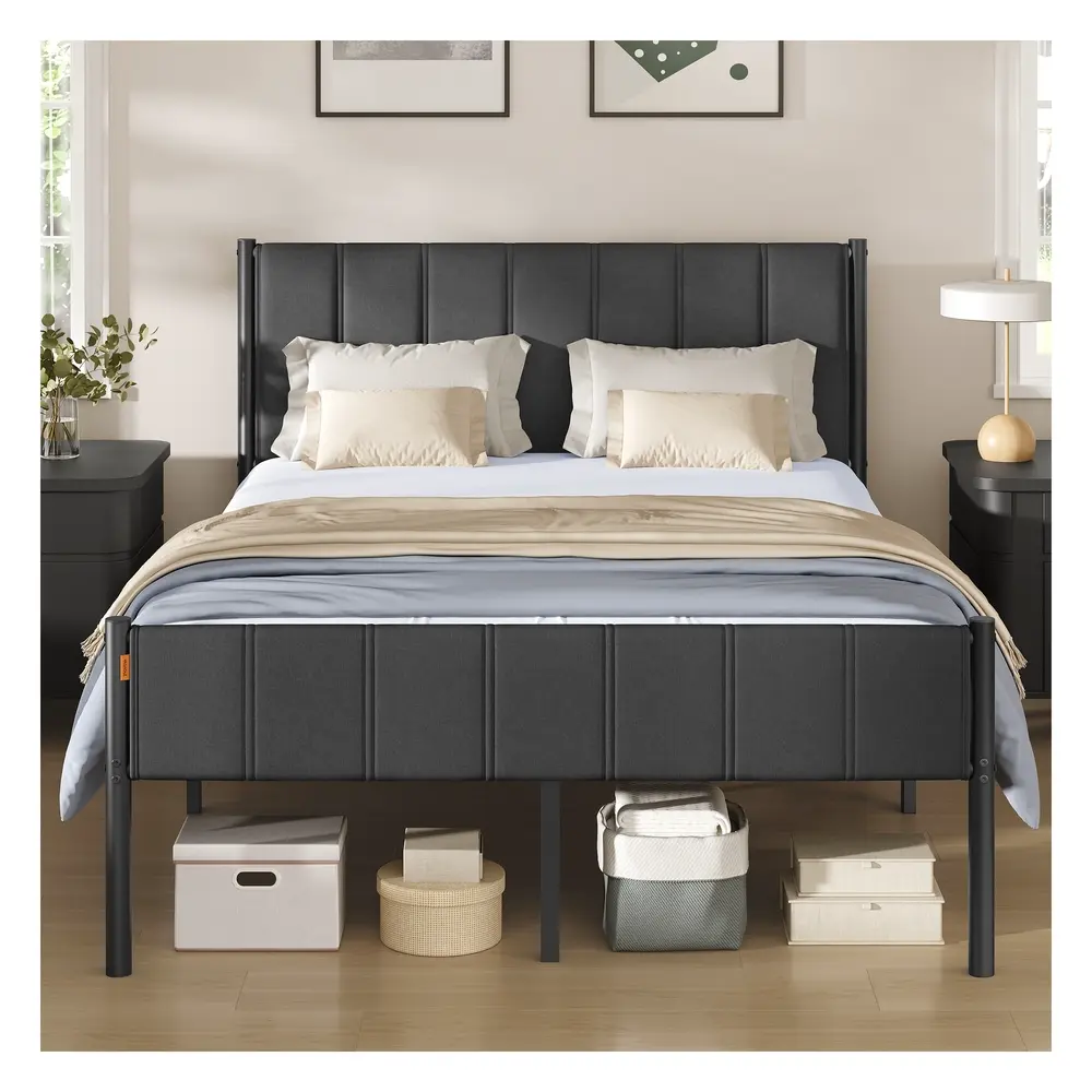 Double Metal double bed frame with upholstered headboard and easy assembly