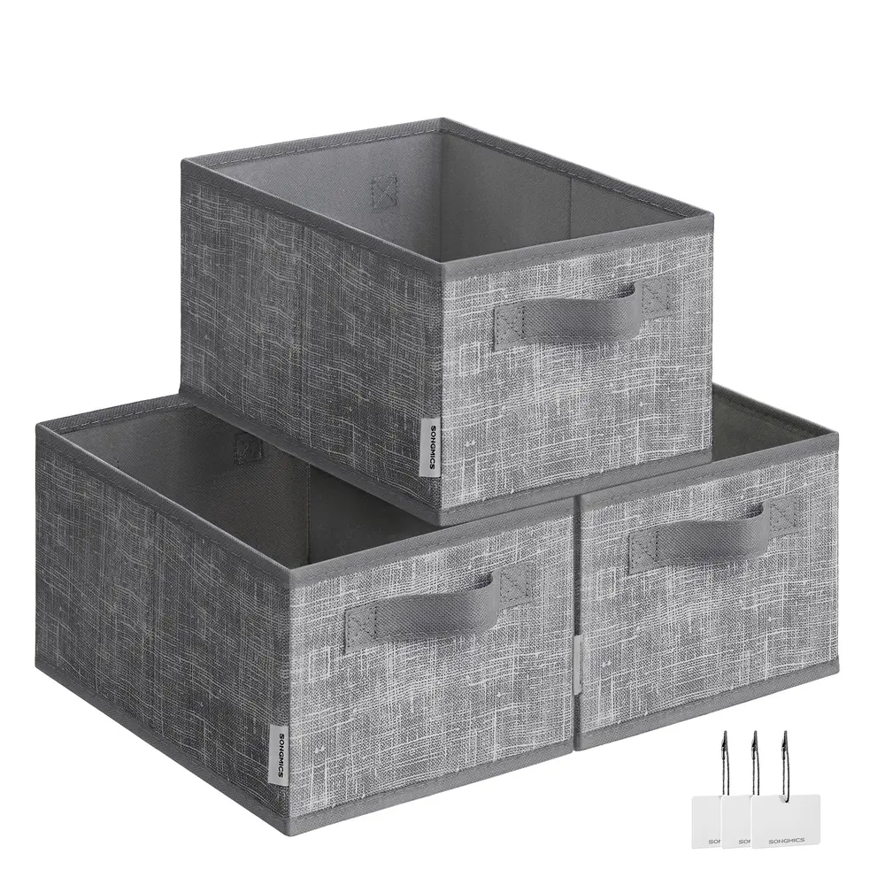 15 cm High Collapsible Storage Boxes Set of 3 Cattail Grey