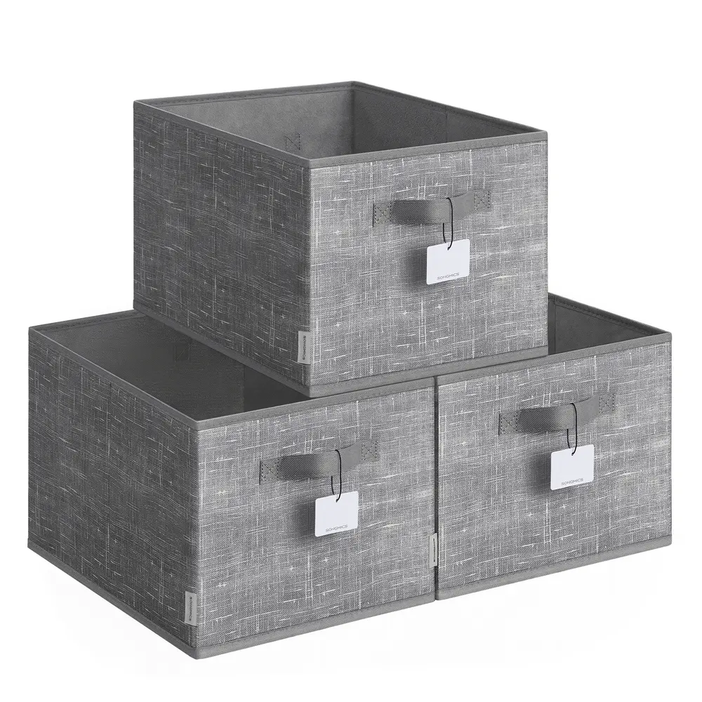 24 cm High Collapsible Storage Boxes Set of 3 Cattail Grey