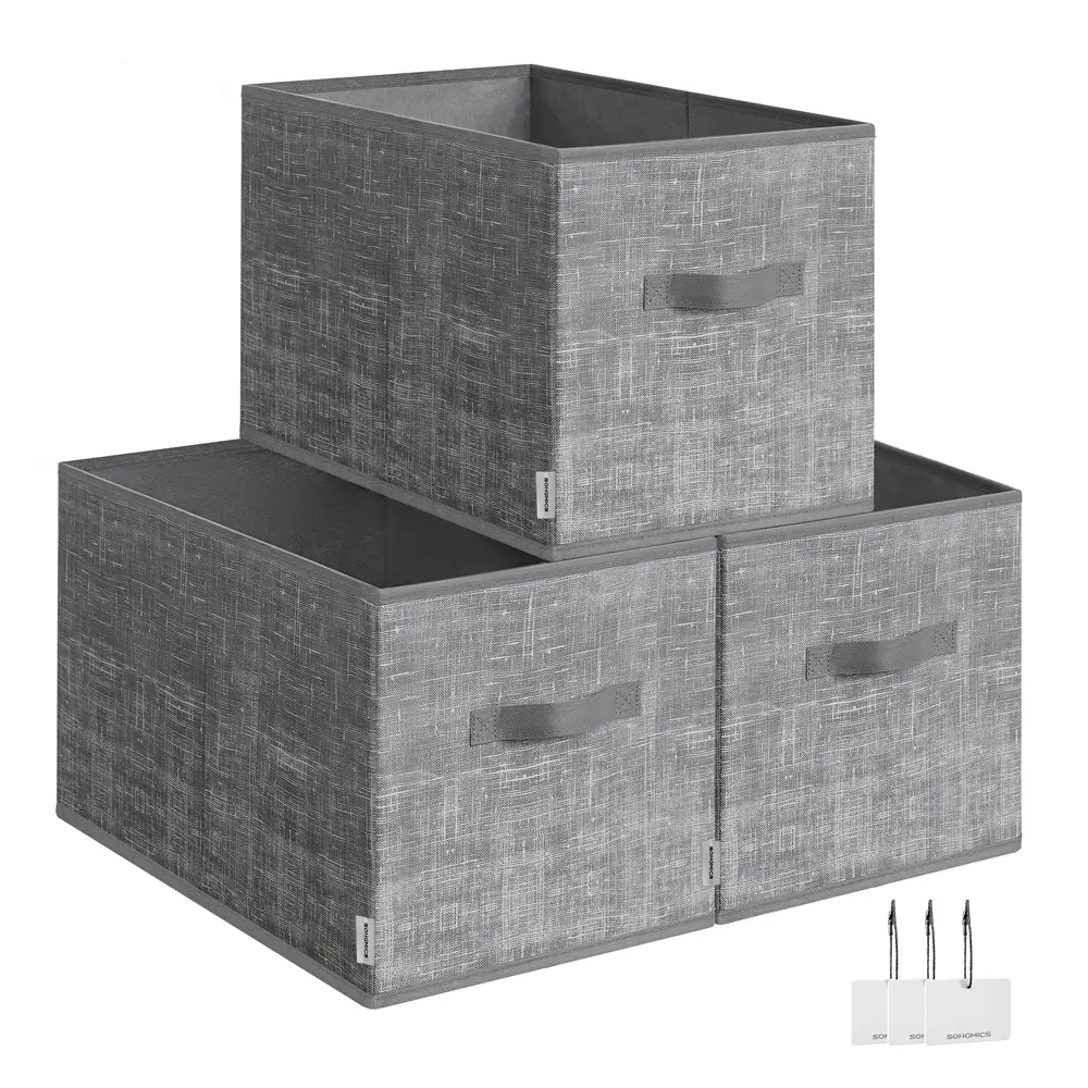 30 cm High Collapsible Storage Boxes Set of 3 Cattail Grey