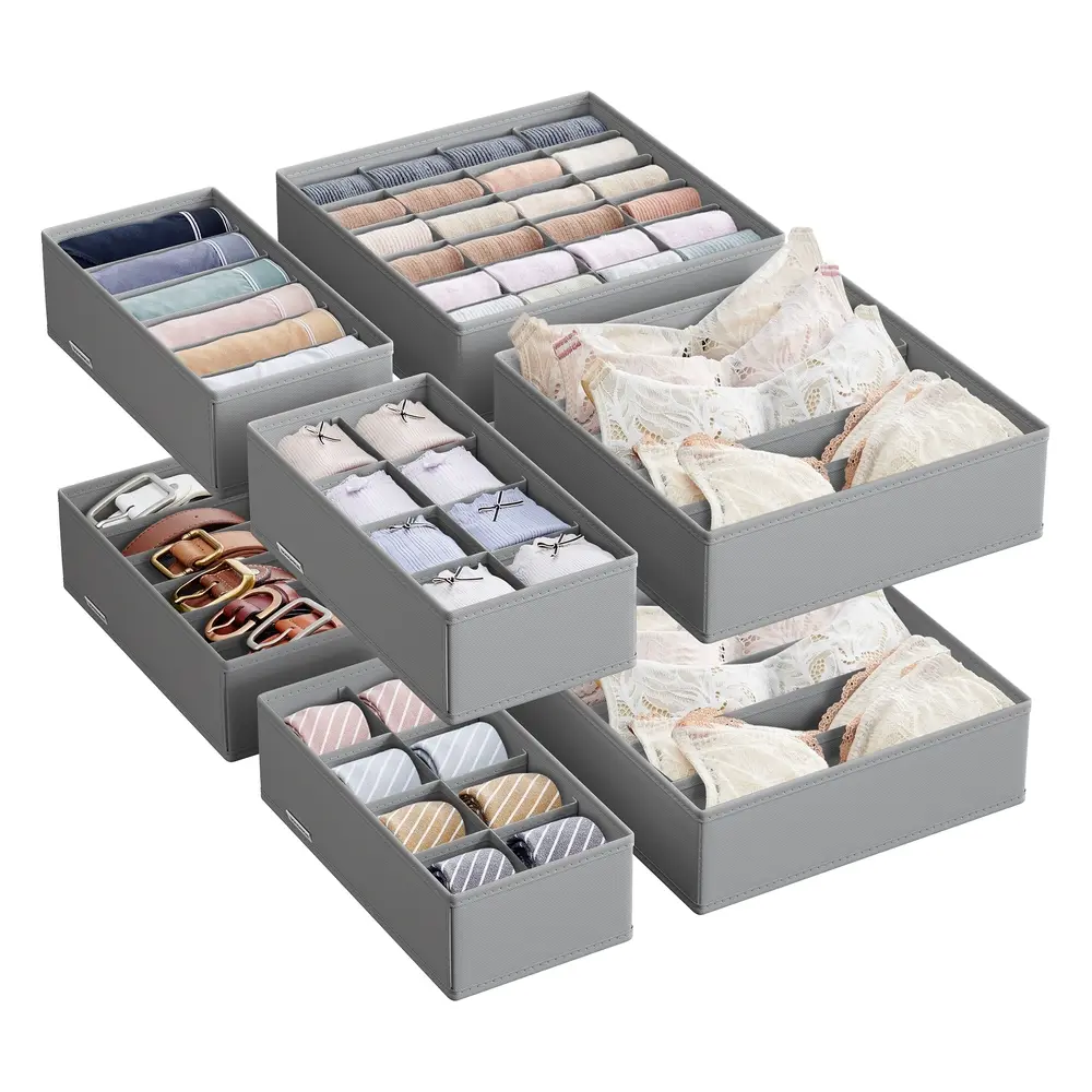 Foldable Underwear Organizer with Drawer Dividers Dove Grey