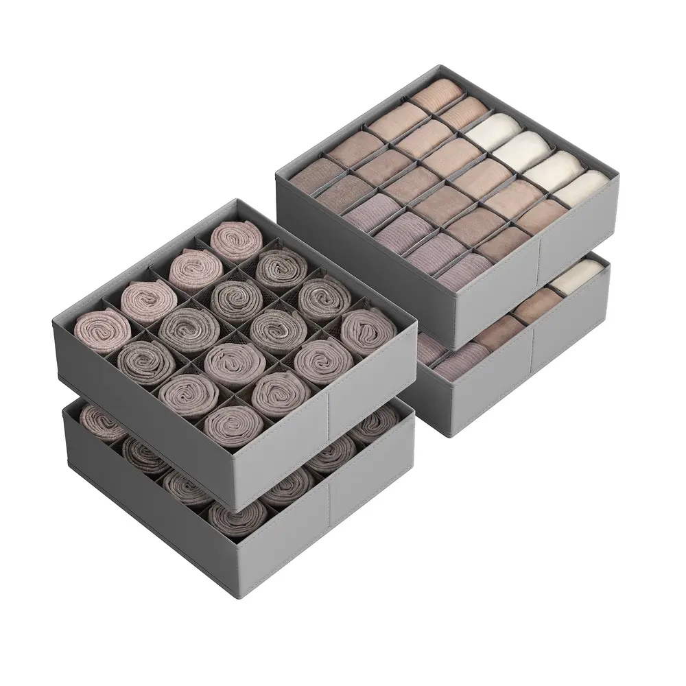 Set of 4 Drawer Organisers with 80 Compartments Dove Grey