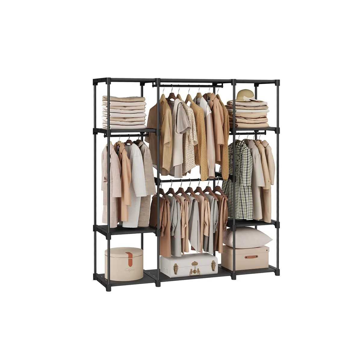 Portable Clothes Wardrobe with Compartments Ink Black