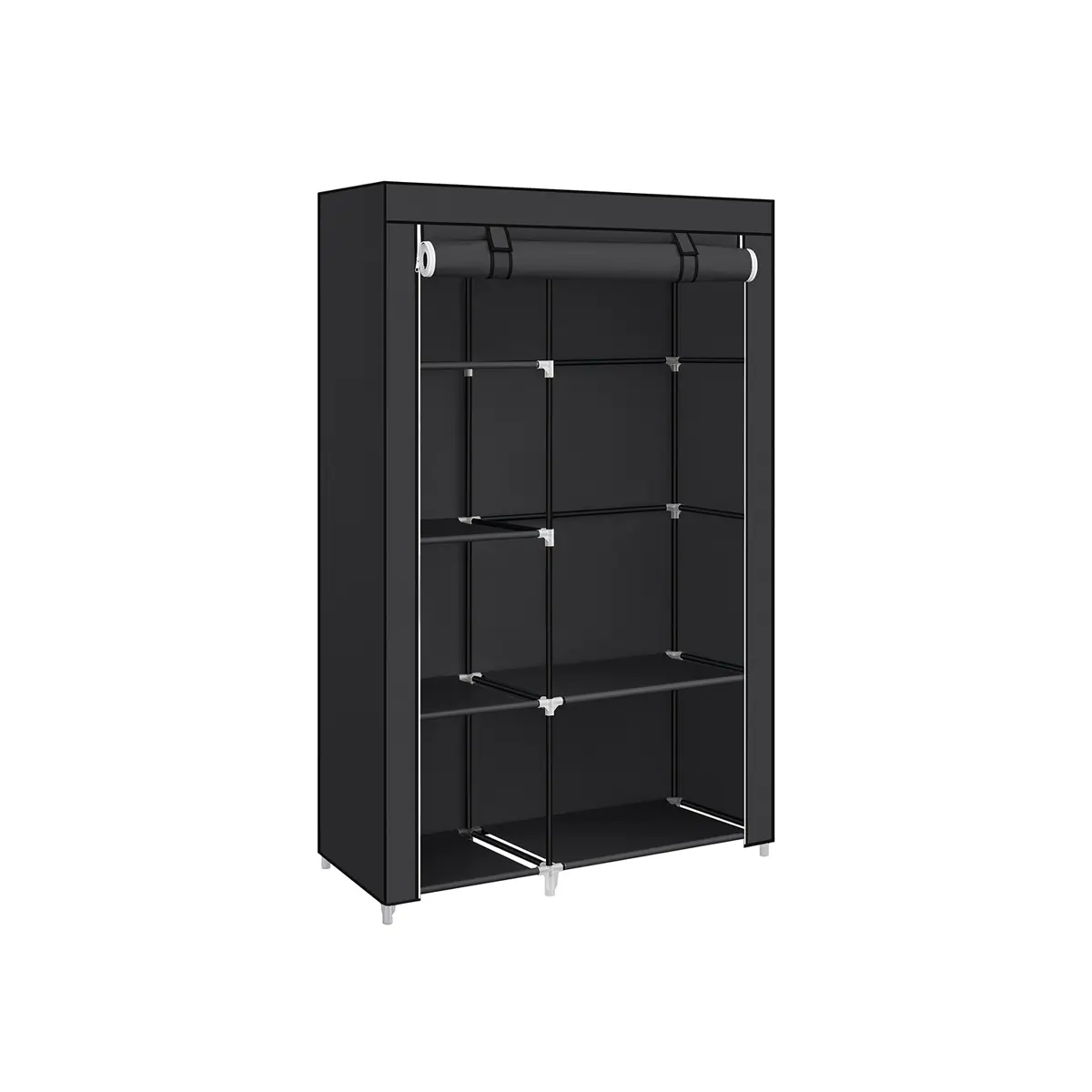 Fabric Wardrobe with 2 Hanging Rails and Shelves Ink Black