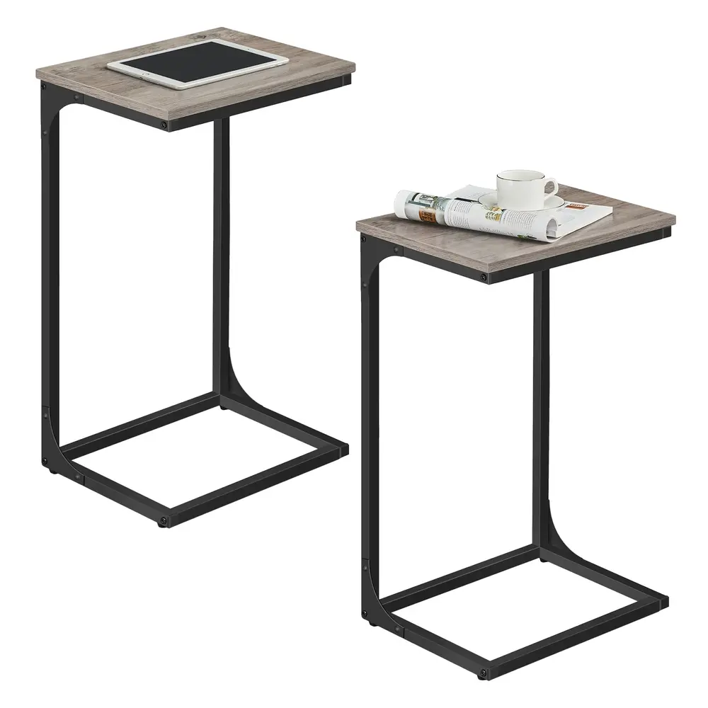 C-Shaped Side Tables Set of 2 Heather Greige and Ink Black